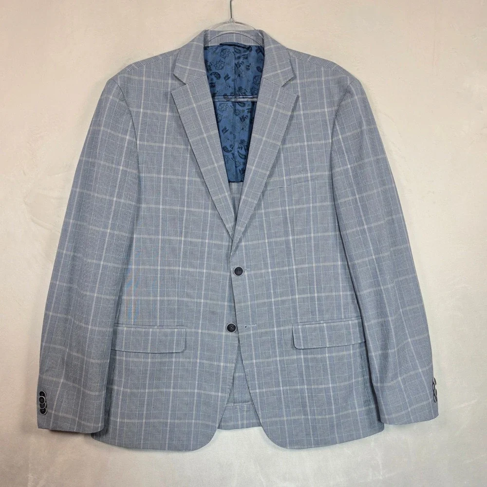 Michael Kors Blazer Men's 40R Blue Plaid Sport Coat Preppy Business Stretch